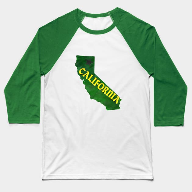 The State of California - Green Star Watercolor Baseball T-Shirt by loudestkitten